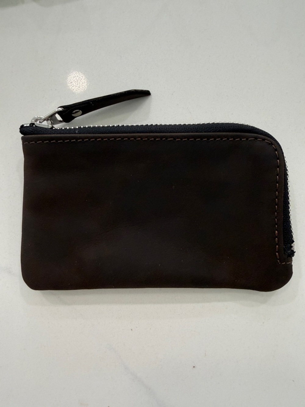Dark Brown Zippered Crazy Horse Leather Card Wallet